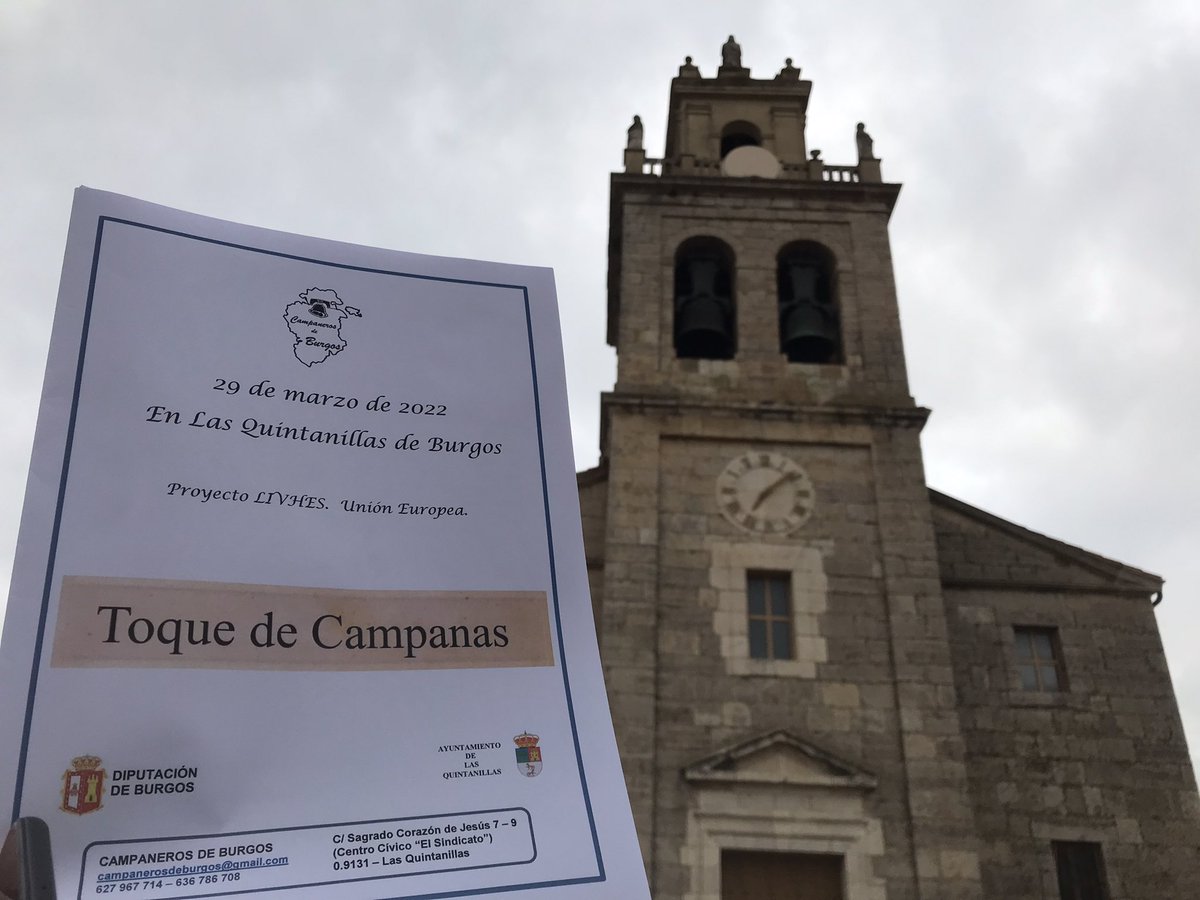 Ipatrimoni's tweet photo. Després d’una jornada de presentacions de l’estat del projecte @Livhes_Sudoe assistim a una mostra de toc de campanes a Las Quintanillas de Burgos #LIVHES #PCI #PatrimoniCultural https://t.co/M08Q5YrkzX