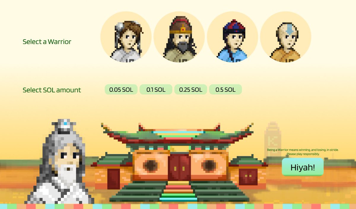 🚀  A Little Teaser for our Hiyah Duel Game that's being developed 🔥 🥋 
✅ Bringing Our Signature Hiyah! Game to life!
✅ Passive Income for NFT Holders
✅ Backed by Smart Contract

#KungFuWarriors #JoSun