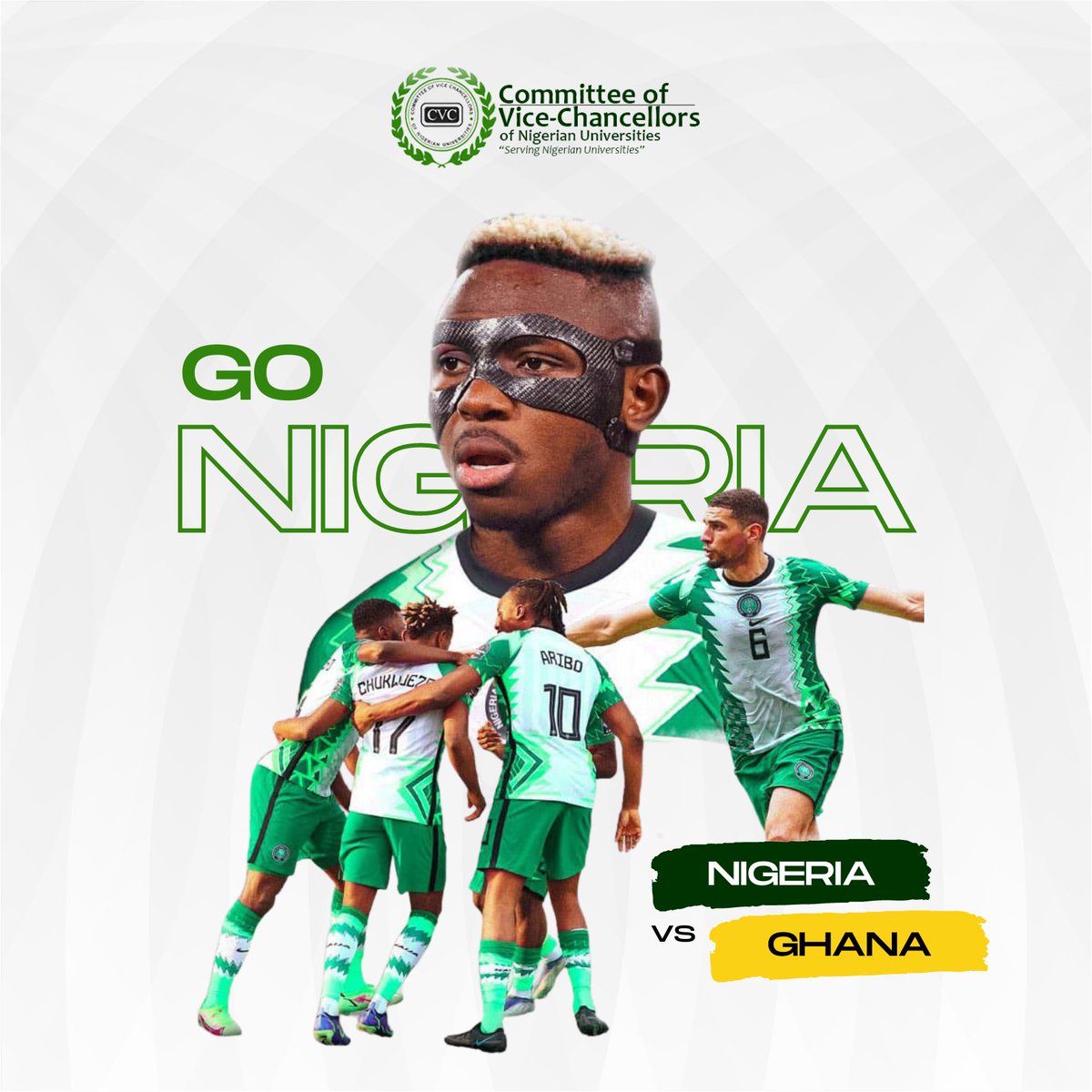 CVCNU's tweet photo. Go Super Eagles 🇳🇬 
#cvcnu #cvc #nigeriavsghana #Nigeria #NGRGHA https://t.co/l9HvIHNoQP
