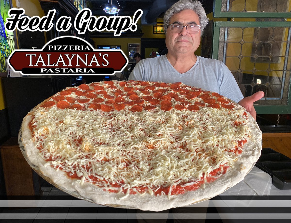 TalaynaPizzaSTL's tweet photo. Feeding a group? Try the @TalaynaPizzaSTL mother of all pizzas - the MONSTER -- our 30" wonder! Get it with your choice of toppings. #Talaynas #pizza #monsterpizza #StLouis #Chesterfield https://t.co/1S6lVeGocn