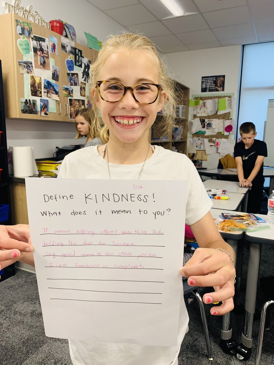 LearnWithMrsO's tweet photo. What does kindness mean to you? It means helping others when they’re sad. Holding the door for someone. Say good game to the other person. Give someone a compliment. -#WWEmpowers 3rd Grader in #MelissaSchools #CardinalKindness https://t.co/87iqYQPy5G