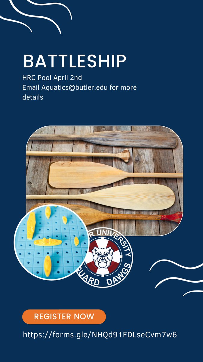 Pool Battleship April 2nd at 10 AM. Email aquatics@butler.edu for details on how to sign up your team!! 
<a href="/butlerHRC/">Butler HRC</a> <a href="/butleru/">Butler University</a> <a href="/BU_Apartments/">Apartments @ BU</a>
 <a href="/SGAPresidentBU/">Will Gigerich</a> <a href="/life_residence/">Butler Residence Life</a> @butlerIMsports <a href="/ButlerPanhel/">Butler Panhel</a>