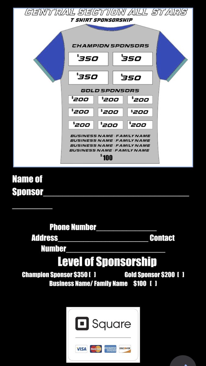 Hello Soccer Community We are looking for Business/ Family Sponsors for this Years All-Star Game. Here’s a way to Promote your Business or Honor a Family Member square.link/u/BH10JRkW?src…