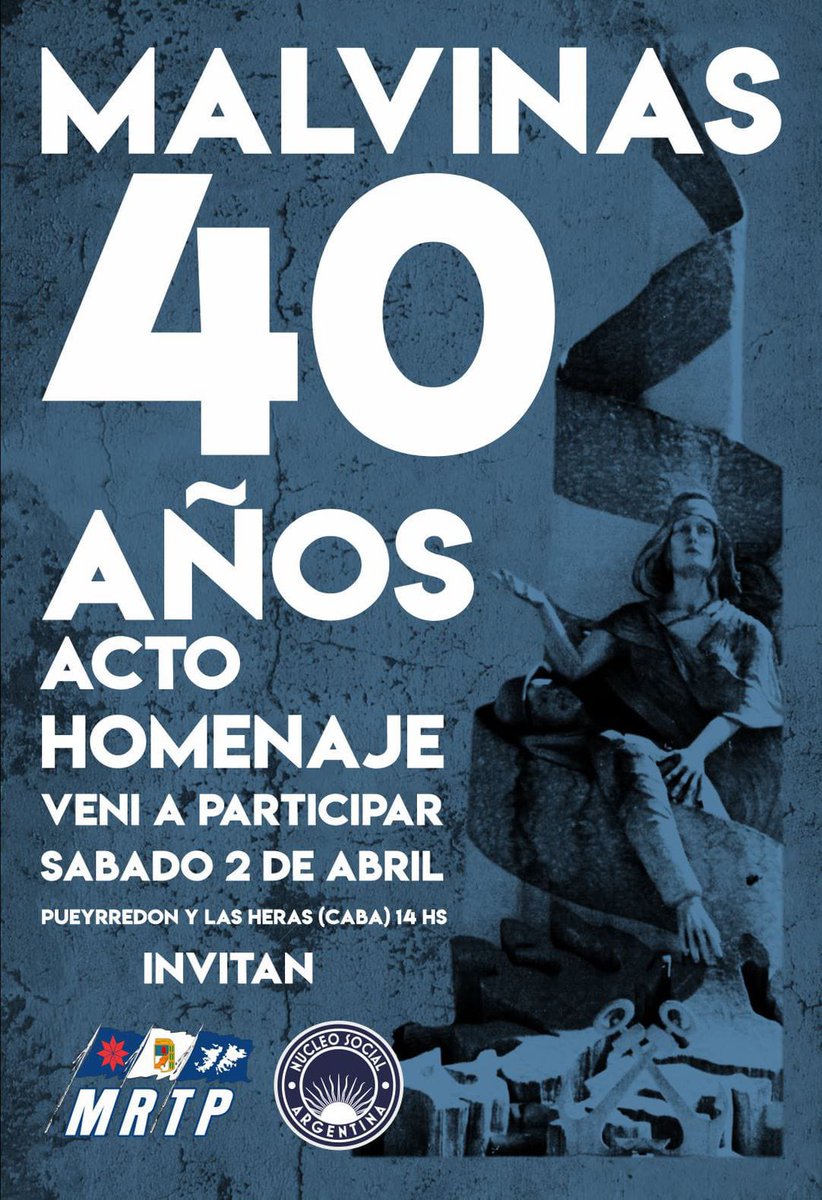 ¡¡¡GUERRA AL INVASOR!!!
¡MARCHAMOS A LA EMBAJADA!
14HS PUEYRREDON Y LAS HERAS.
#Malvinas40Años #MalvinasArgentinas