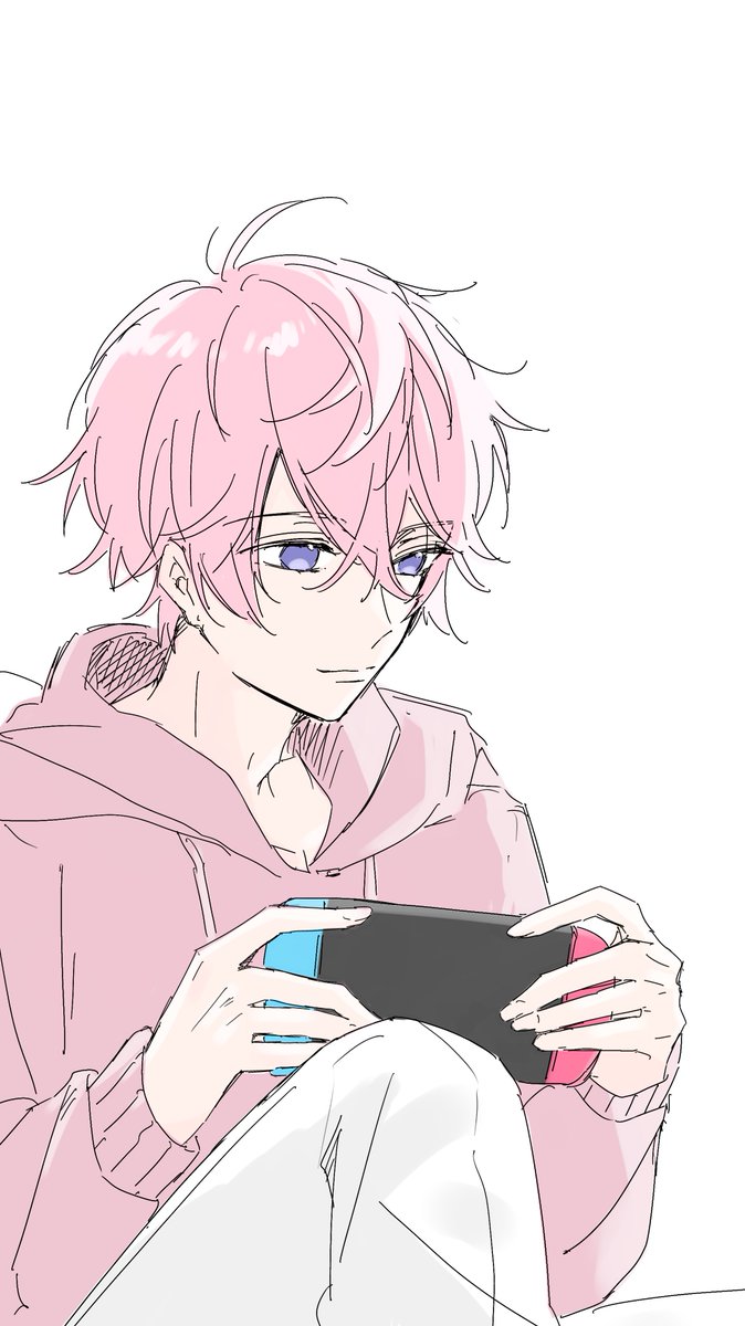 pink hair 1boy male focus nintendo switch hood solo hoodie  illustration images