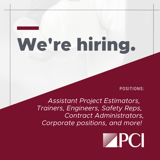 PCIcontracting's tweet photo. We're hiring for multiple positions in the field & the office nationwide! At PCI, you'll find many opportunities for employee development, great benefits, a fun workplace, & so much more! Learn more β‘οΈ https://t.co/C4oWNNr5Cf #whyPCI #PCIproud #wearehiring #construction https://t.co/kwTDEVajjl
