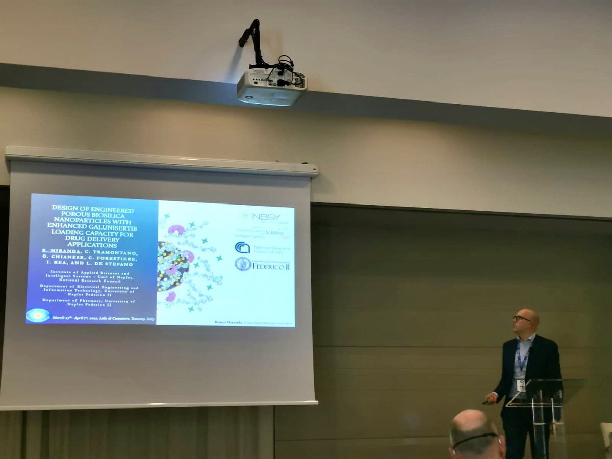 NBSY_group's tweet photo. Well done to @_BrunoMiranda__ for the nice talk to @the_psst on the “Design of Engineered #porous #biosilica #nanoparticles with Enhanced #galunisertib Loading Capacity for #drug #delivery #applications!

#unina #nbsy #research #conference #Engineering #Physics #opticalmodelling https://t.co/hFeDiho1yF