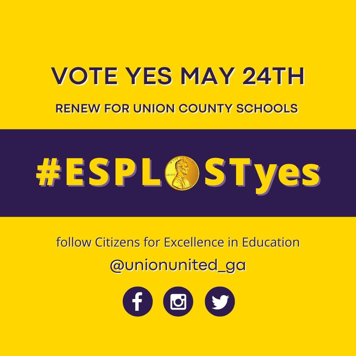 Show your support of <a href="/ucschoolsga/">UC Schools</a> with a profile picture &amp; VOTE #esplostYES to renew! 

Election Day 👍 May 24, 2022
#voteyes
#unionunited #Blairsville #Suches #Georgia #vote #electionday #election2022 #UnionCounty