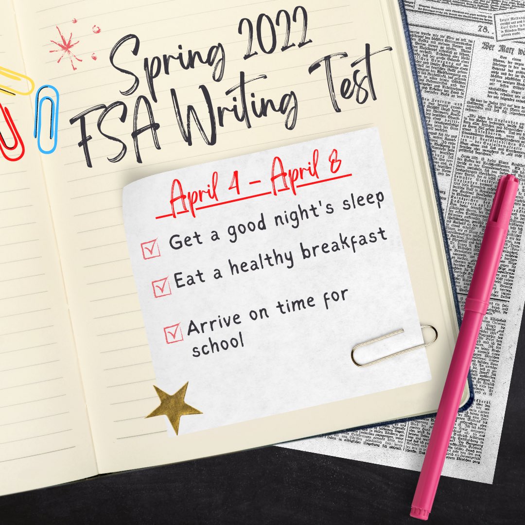 PSMS_PACERS's tweet photo. Attention Pacers :: Next week is our Spring FSA Writing test. Come to school prepared to work hard and show everything youβve learned! #RockthatTest https://t.co/uvPpJpg22F