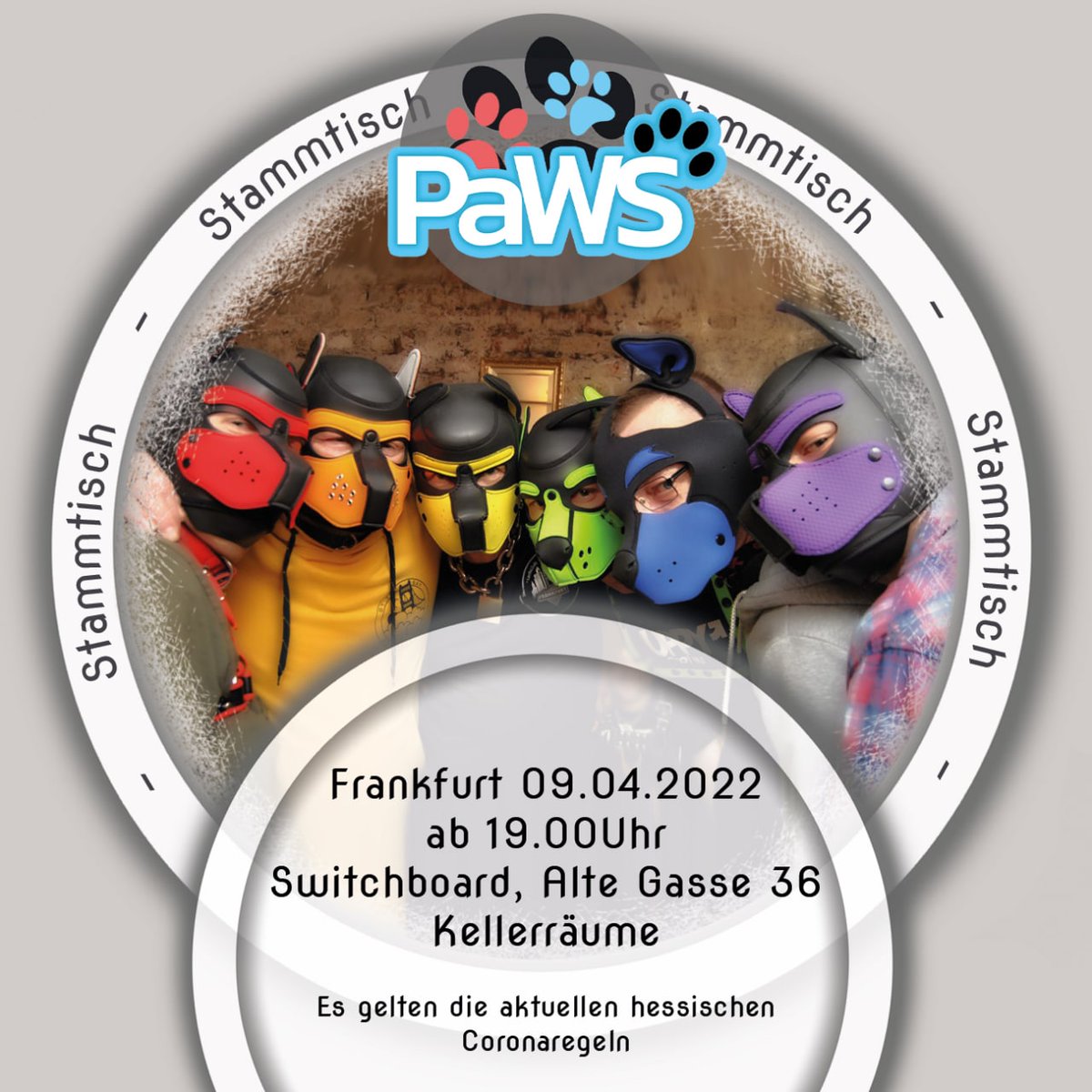 PawsPetplay's tweet photo. Nachdem wir mit einem schönen Stammtisch in Mannheim in unsere PaWS-Stammisaison gestartet sind, treffen wir uns nun wieder in Frankfurt. 
Am 09.04. In den Kellerräumen des Switchboard, Alte Gasse 36, ab 19Uhr.
Denkt an eure Knieschoner und Handschuhe.
Ab 16 Jahren.
#humanpupplay https://t.co/HpQm1G4qUh