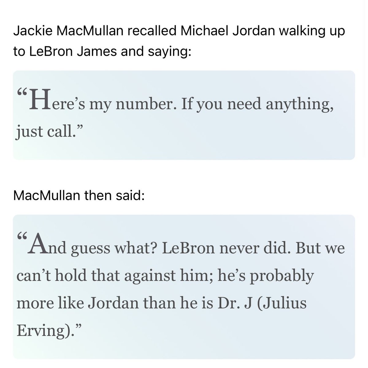 TheDunkCentral's tweet photo. According to Jackie MacMullan, Michael Jordan once gave LeBron James his phone number

LeBron never called 😬

(Via The Ringer / h/t @Sportskeeda ) https://t.co/x65Eulm2jU