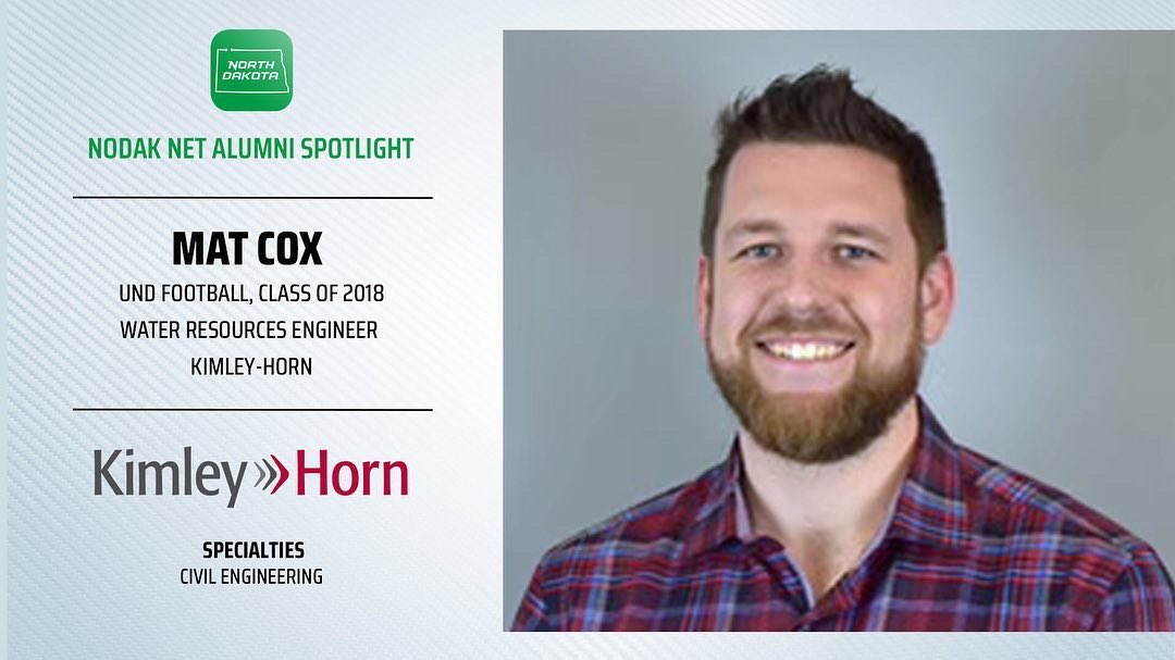 UND_SASS's tweet photo. Two new alumni spotlights featuring @UNDfootball! Visit your NoDak Net app to learn from and connect with Mat Cox of Kimley Horn and Seth Nichols of South Dakota School of Mines and Technology! #UNDproud https://t.co/4QuKx4qIge