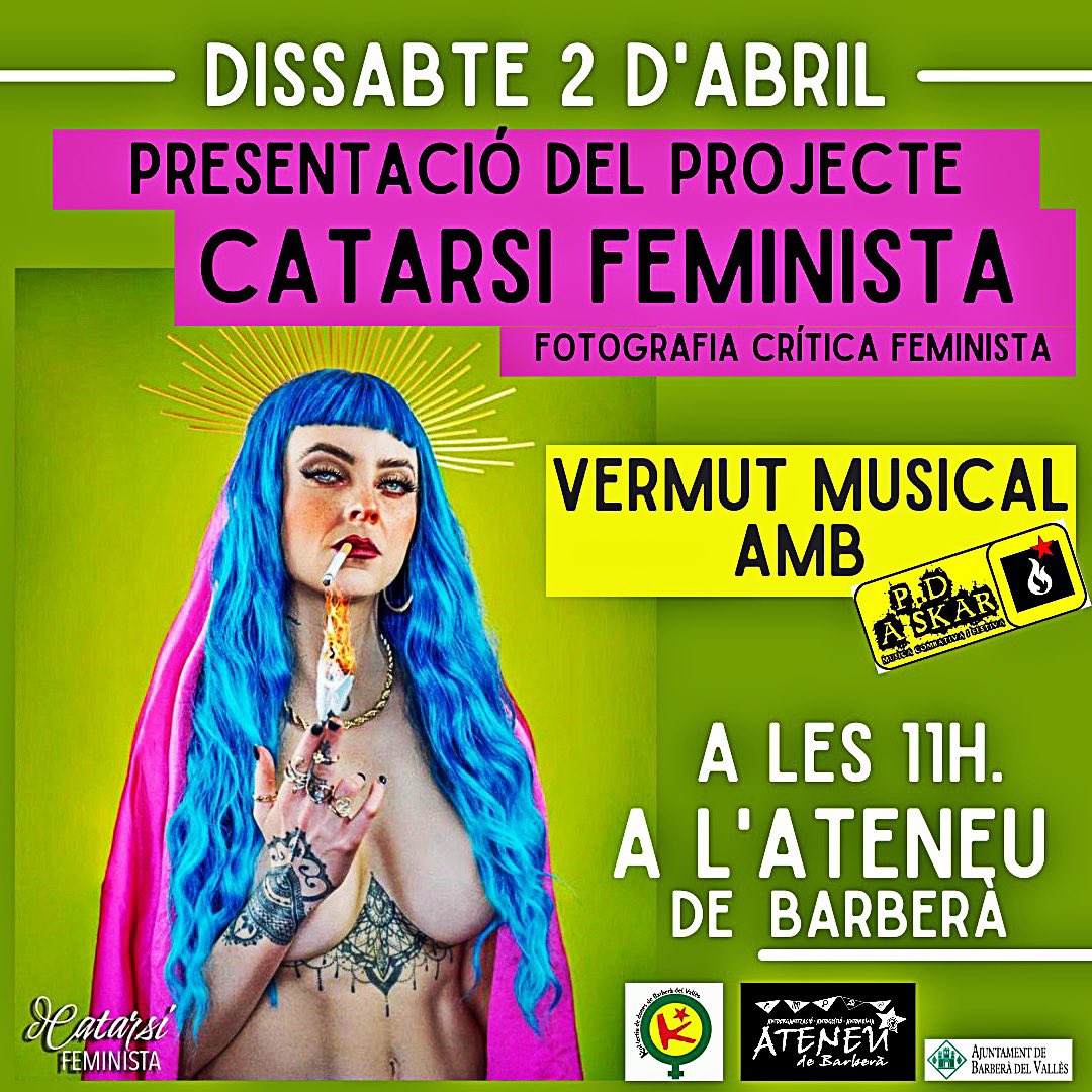 Penya!
Ja teniu apuntada a l’agenda la presentació de l’<a href="/AmaiaArmiArma/">Amaia</a> del projectàs <a href="/CatarsiF/">Catarsi Feminista</a> sobre fotografia crítica feminista??

📆Dissabte 2 d’abril
⏰a les 11h.
📍a l’<a href="/AteneuBarbera/">Ateneu de Barberà</a> 

I després vermut amb <a href="/PDaSkar/">P.D a Skar</a>!🔥