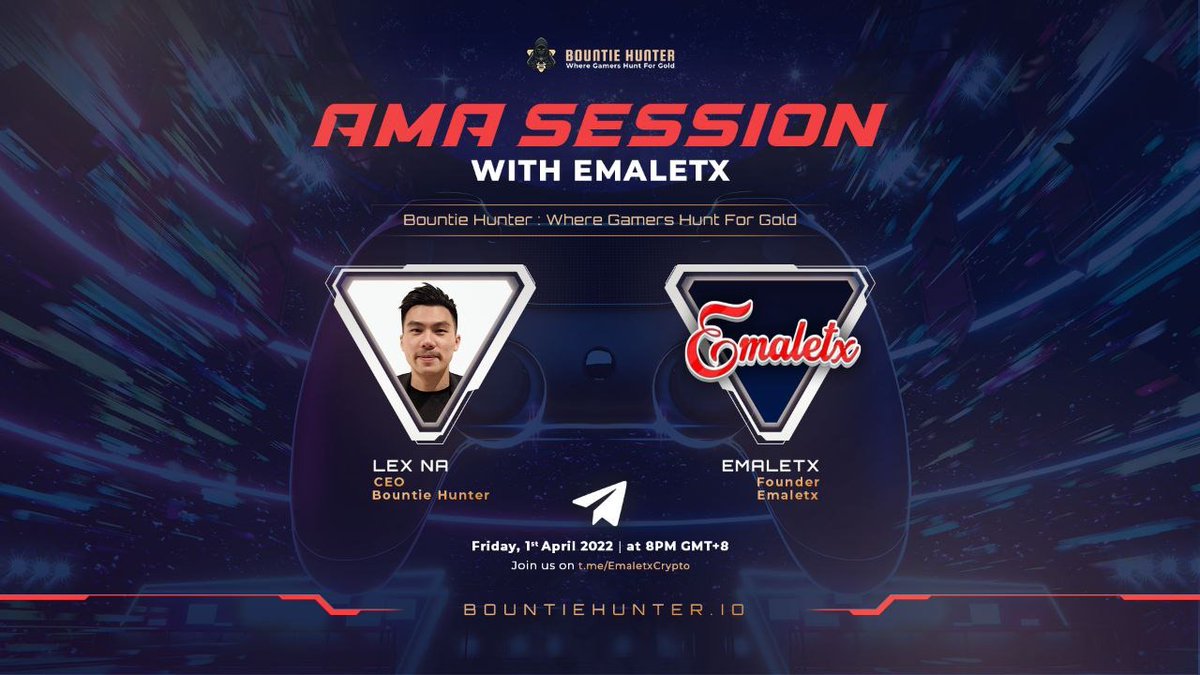 Emaletx's tweet photo. We're delighted to announce our immense upcoming AMA with @bountie_hunter

⏰ Time: 8PM GMT+8 01/04/2022 (12PM UTC)
📍    Location: https://t.co/hUiGqsnQ1T
🔗 Project: Bountie Hunter
💰  Prize: 6 whitelists for Bountie Hunter IDO held on @ProjectOasis_ OLa Launchpad https://t.co/xpTWoEYXjD