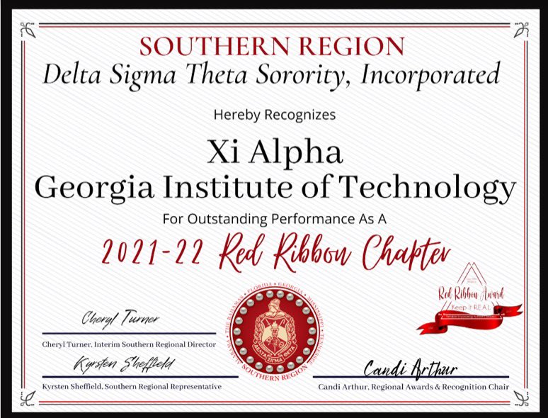 The Xi Alpha Chapter of Delta Sigma Theta Sorority, Inc. is so excited to announce that we are PROUD recipients of the Southern Region's 21-22 Red Ribbon Award. This award is a recognition of our chapter’s outstanding programs and activities!#SRDST #DST1913 #XiAlphaDST