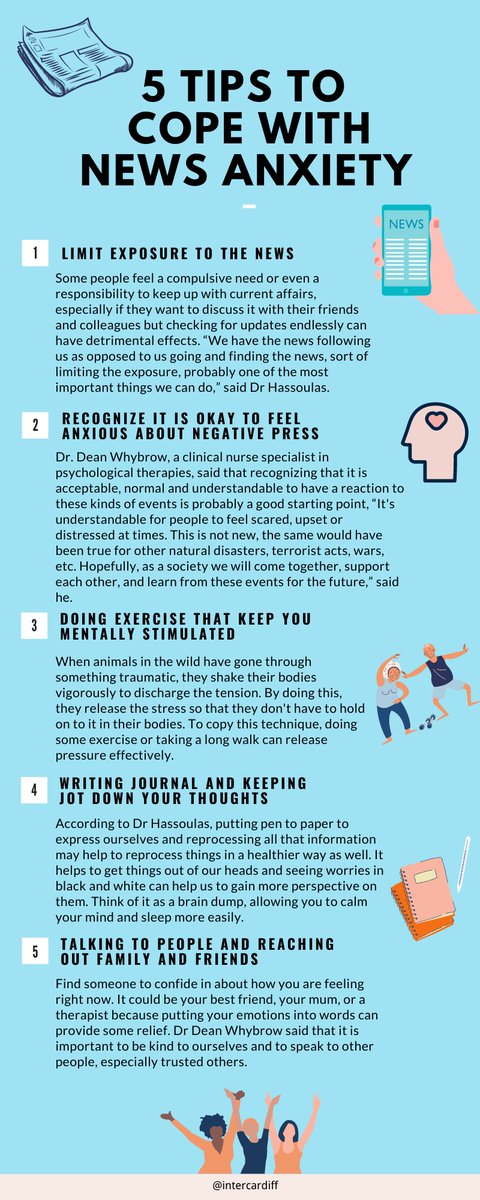 intercardiff's tweet photo. Have you experienced news #anxiety? The scenes of devastation caused by the #UkraineRussiaWar are shocking, how can we tackle the #anxiety and look after our #mentalhealth?
@DrThanasiHass and @deanwhybrow give some tips👇! 
@CUmedicengage @CUHealthSci https://t.co/izgb7fpJxJ