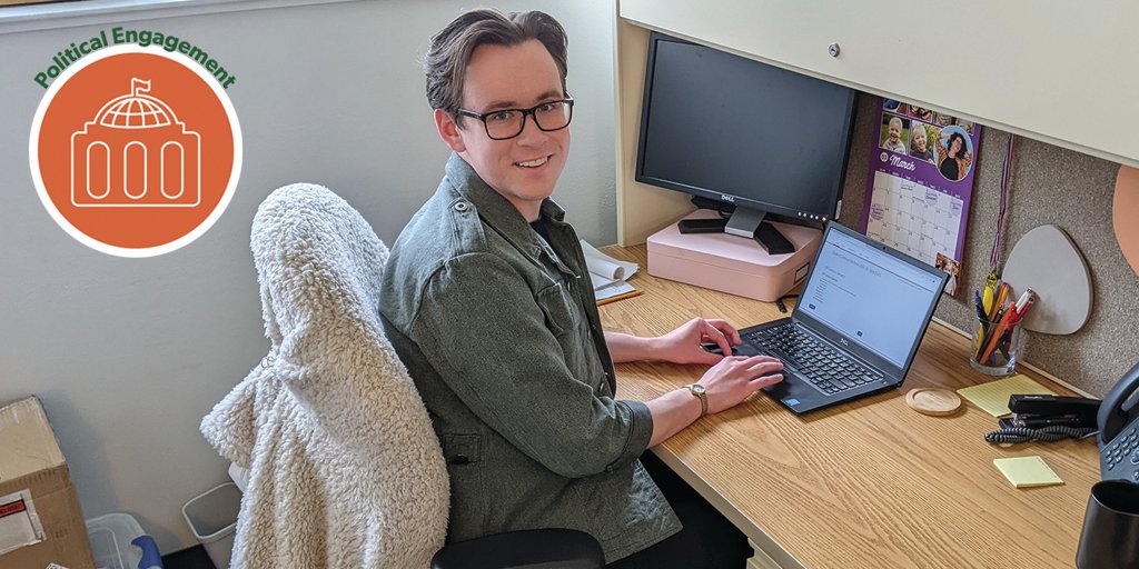 This afternoon grad assistant Josh Crockett voted in the 2022 Student Government Association elections. We're focusing on political engagement this week, &amp; taking part in student governance is a great way to be politically engaged on campus. Students: visit Redbird Life to vote!