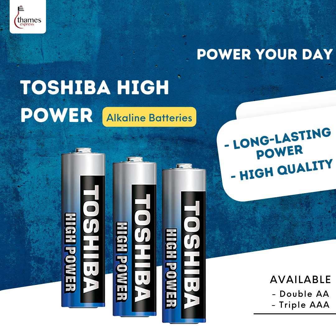 Toshiba alkaline High Power batteries are designed for high performance and longer life. Available in Double AA & Triple AAA Order now! +254 717 959979 +254 750 907736 #ThamesExpress #LiveWell #alkalinebatteries #poweryourday