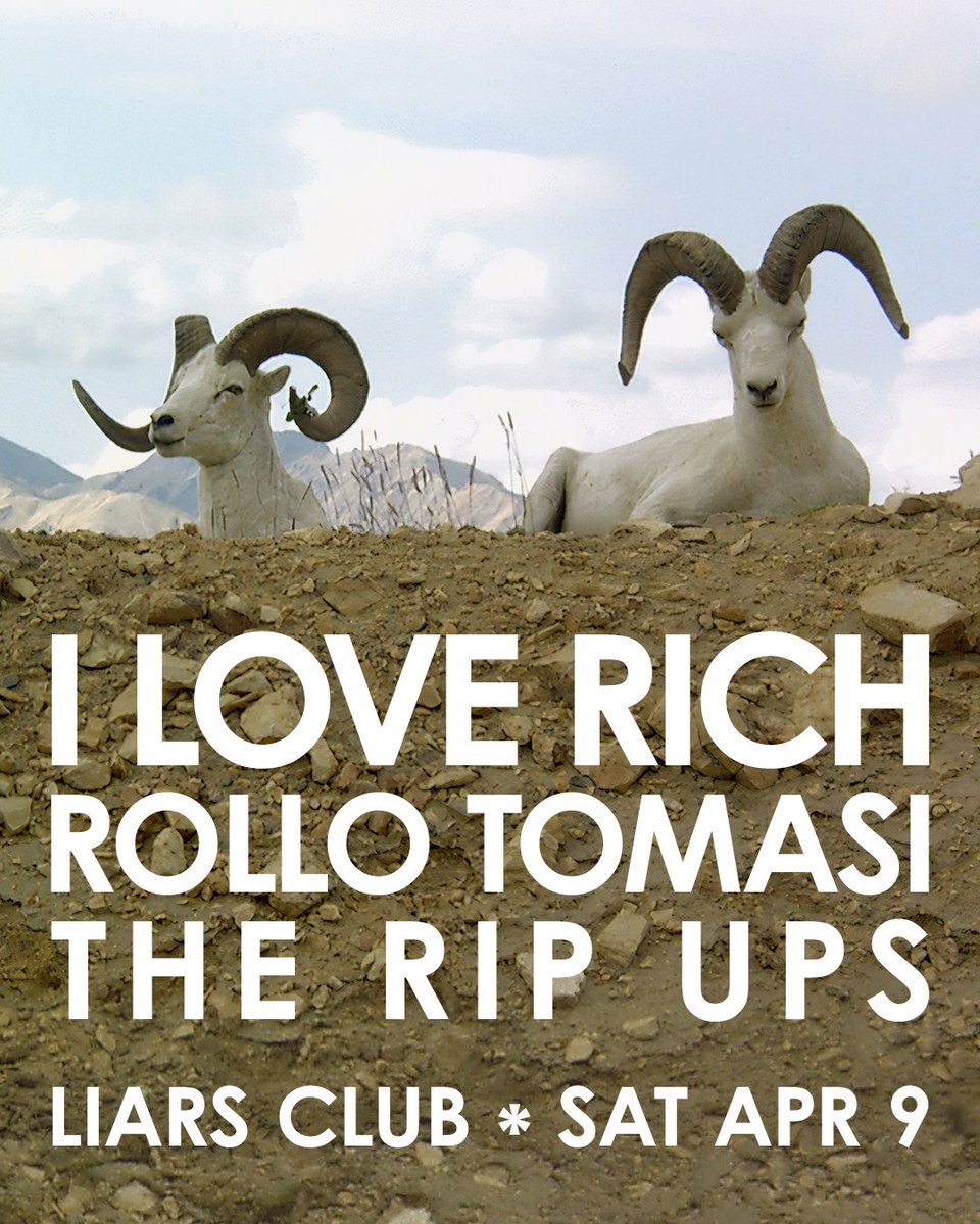 RolloTomasi999's tweet image. SAT APR 9 @ Liar's Club with @iloverich69 &amp;amp; The Rip Ups.
Get it together! #chicagoshows #liarsclub #iloverich #rollotomasi #theripups #chicagopunk