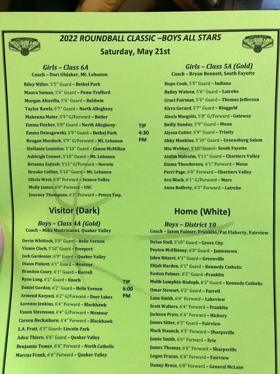 Congrats to Quaker Valley Seniors Adou Thiero, Jack Gardinier, &amp; Markus Frank as they were named to the Class 4A (Gold) Team at this year's RoundBall Classic!  (Sat. 5/21 at 6 PM at Geneva)  The Class 4A (Gold) Team will be coached by Quaker Valley HC Mike Mastroianni!  #US