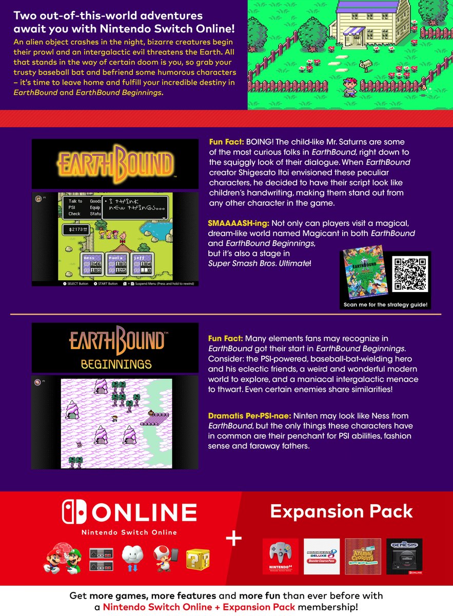 NintendoAmerica's tweet photo. These facts donโt stink!
Sniff out some fun trivia before you dive into the unusual worlds of EarthBound and EarthBound Beginnings on #NintendoSwitchOnline.
(Check out the strategy guide below, too!)
https://t.co/8mcLX0NOjM https://t.co/LpSnnWtETw