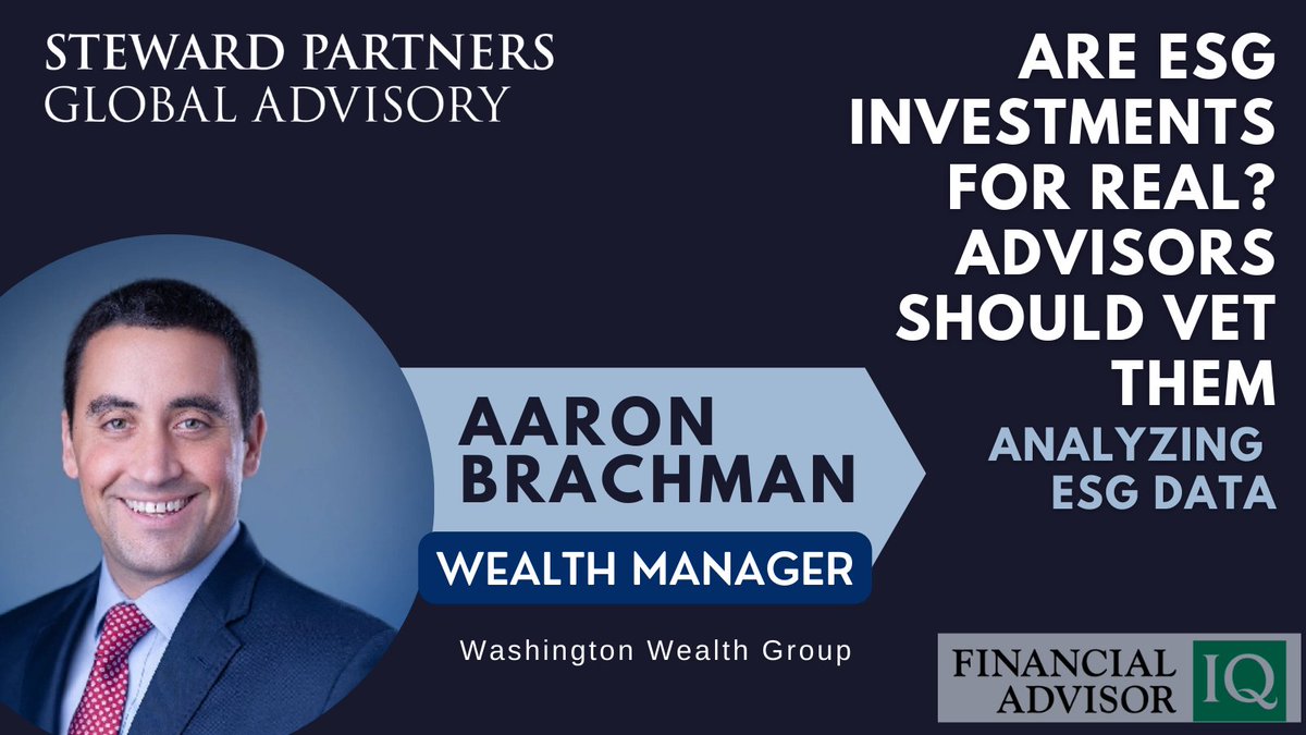Washington Wealth Group, a #WashingtonDC.-based #RIAfirm affiliated with Steward Partners, works with a #financialtechnology platform that provides ESG #dataanalysis, according to #managingdirector and #wealthmanager Aaron Brachman. 
@FinAd_IQ raymondjamesconnect.com/t3871t