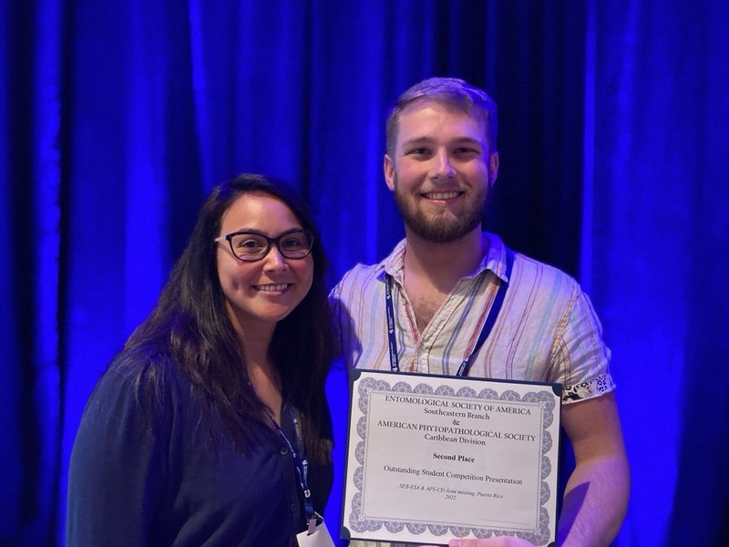 E_Martin_Lab's tweet image. Our graduate student, @luke_a_b, placed second in the student competition for his presentation at #EntSoc #SEB! 🦟#UFEntomology #UFBugs