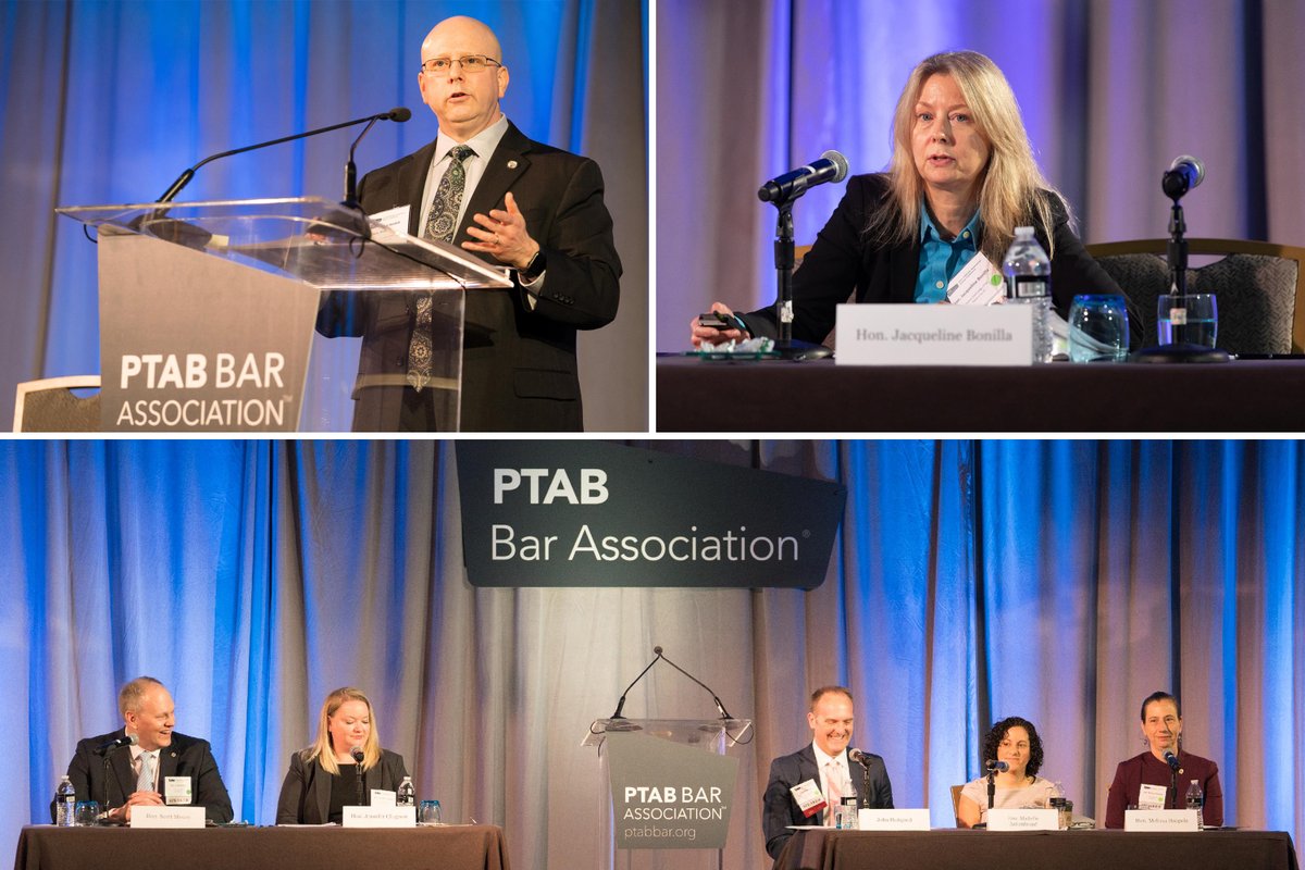 uspto's tweet photo. USPTO executives were honored to participate (in person!) at @PTABbar’s annual conference last week to discuss what’s happening at our Patent Trial and Appeal Board (PTAB) and highlight the PTAB Pro Bono program. Learn more about this new resource: https://t.co/yAIO8dR3iZ https://t.co/sl4XEME0tq