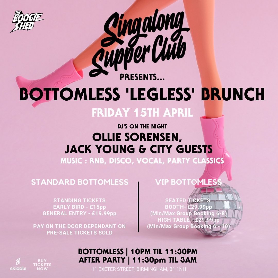 FRIDAY 15TH APRIL ❤️‍🔥

Your Friday nights just got better!

Singalong Supper Club launch their all new Friday’s with a ‘bottomless brunch’ twist!

Music : RnB, Disco, Party Classics ⚡️💫