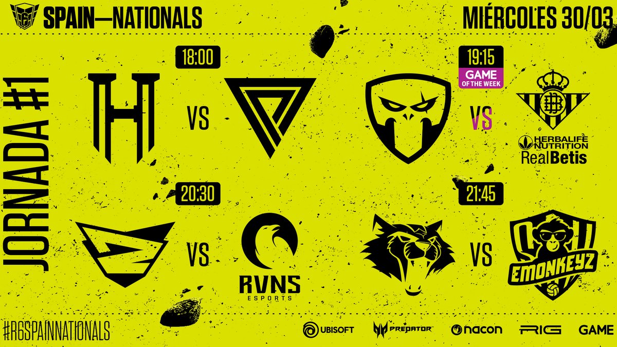 La vuelta de la mejor Liga nacional de Rainbow 6 #R6SpainNationals 

Los mejores equipos y los mejores jugadores mañana empiezan su camino para conseguir el título.

¡Mañana será día de Nationals! 

A las 18:00 CEST en twitch.tv/Rainbow6es 

¡No os lo perdáis!