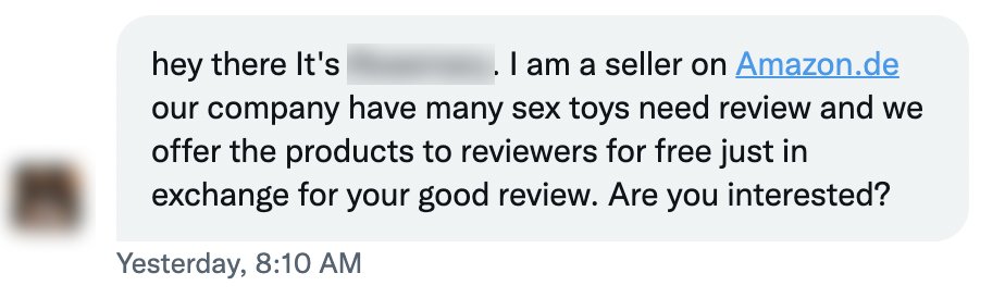ObsessionRouge's tweet photo. My inbox is full of this stuff. No not interested in you, Amazon, your toys or breaking the law by giving you a fake good review. https://t.co/GUy4Eo5TW4