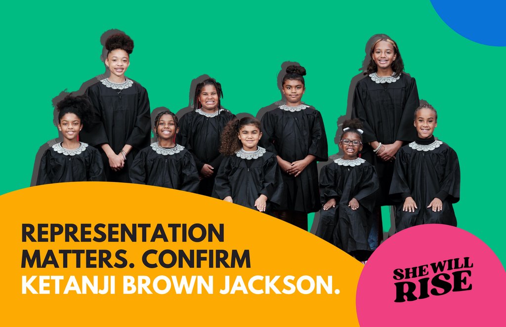 sistascotus's tweet photo. Judge Ketanji Brown Jackson will be a Supreme Court Justice that Black girls and women can be proud of. 

We urge the Senate to confirm her quickly. Join us: https://t.co/fbpoDARW65

#SheWillRise https://t.co/66pBidKEtN