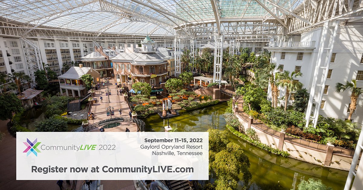 Save the date for 🌟 #CommunityLIVE 2022 🌟 ... in person! 🎉 We're heading to Nashville, Tennessee September 11-15. Mark your calendar and we'll see you there! 📆 communitylive.com/?utm_source=tw…