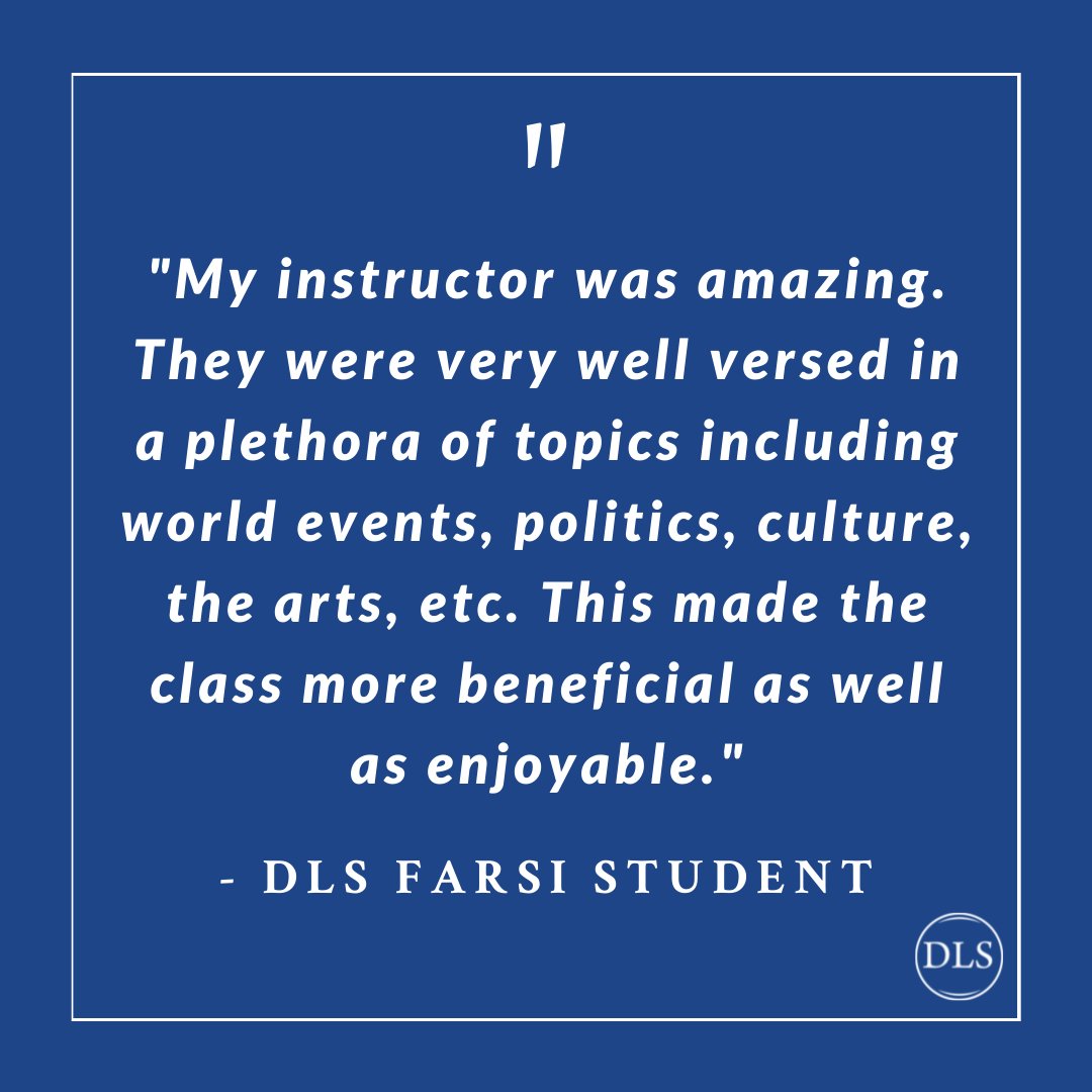 DiplomaticLS's tweet photo. #TestimonialTuesday!
Class is always more enjoyable with strategic and diverse conversation. Our DLS instructors bring life to our languages! Today's quote is from a former Farsi student. 📚
#DLS #LanguageMatters #FarsiHighlight https://t.co/aEafXZ7NXA