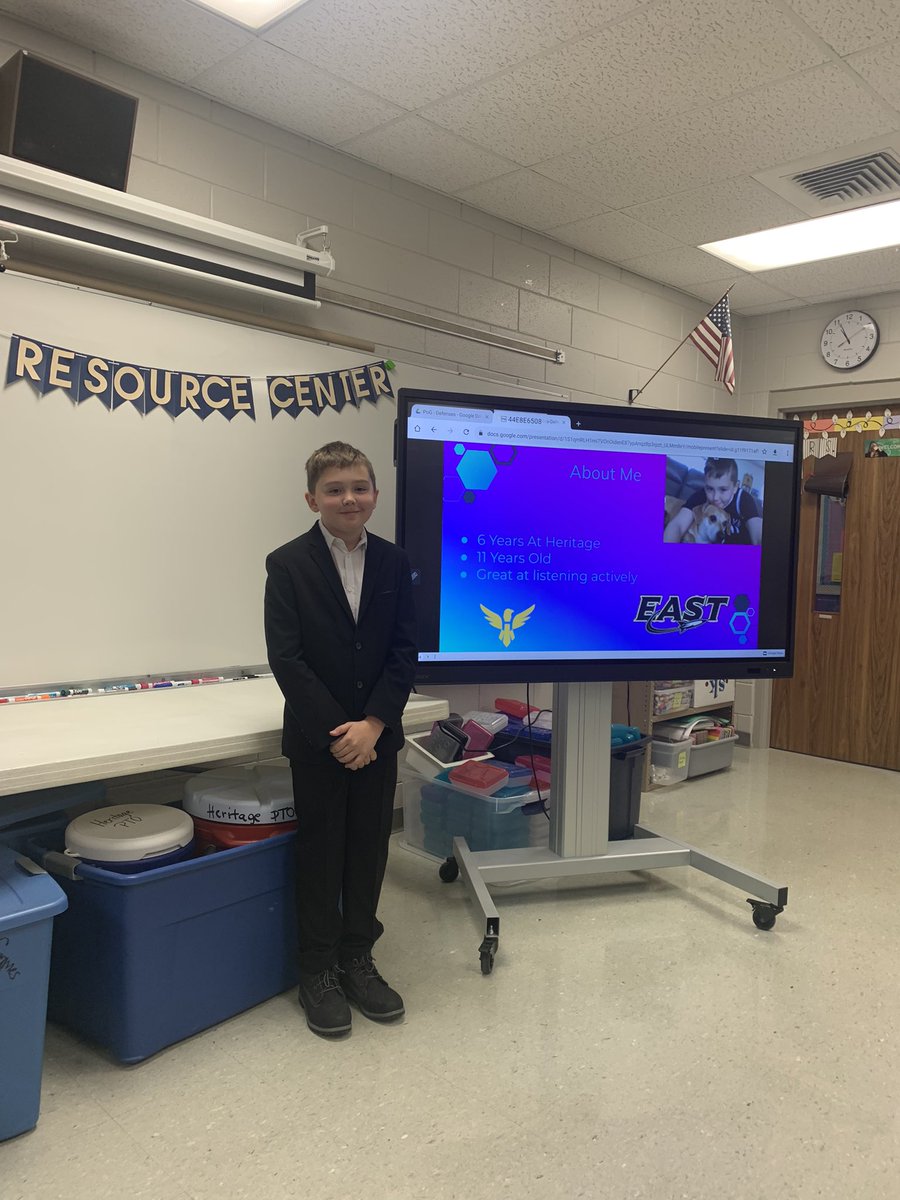 heritage_elem's tweet photo. Day 2 of of 5th grade mini defenses went well! Shout out to Maci and Jase for knocking it out of park! #IL3 #ProfileOfAGraduate https://t.co/IMCI5A1gZz