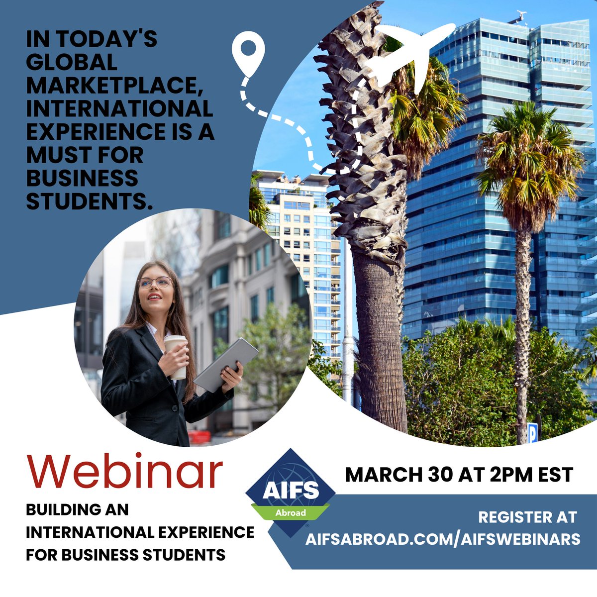 Join us to explore program opportunities including internships, customized programs and traditional study abroad programs for business students. Presenters: Andrew Parr, Enrollment Manager &amp; Katie Pazda, Regional Director, University Relations. #aifscustomized #aifsabroad