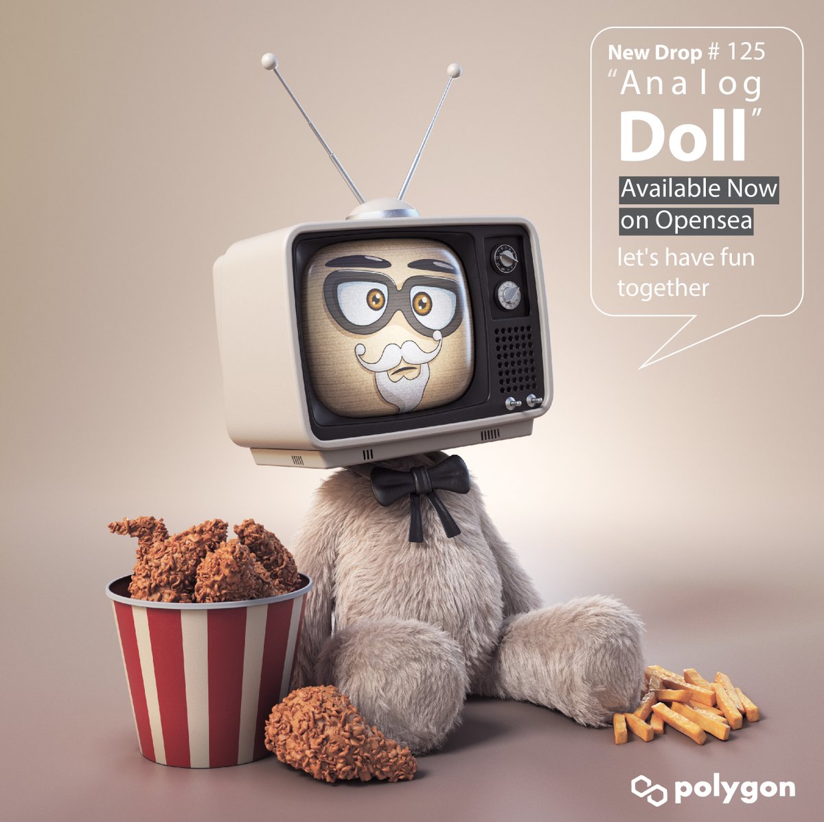 New Drop!! "Analog Doll" #125
on <a href="/0xPolygon/">Polygon | POL</a> <a href="/opensea/">OpenSea</a>📺🍗🍗🍗
Let's have fun together.

opensea.io/collection/ana…

Join Discord : discord.gg/ZKv3P5cAk3

#NFT #NFTS #NFTCommunity #NFTdrop #nftart #OpenSeaNTF #NFTartists #Polygon #NFTcollection  #NFTJPN