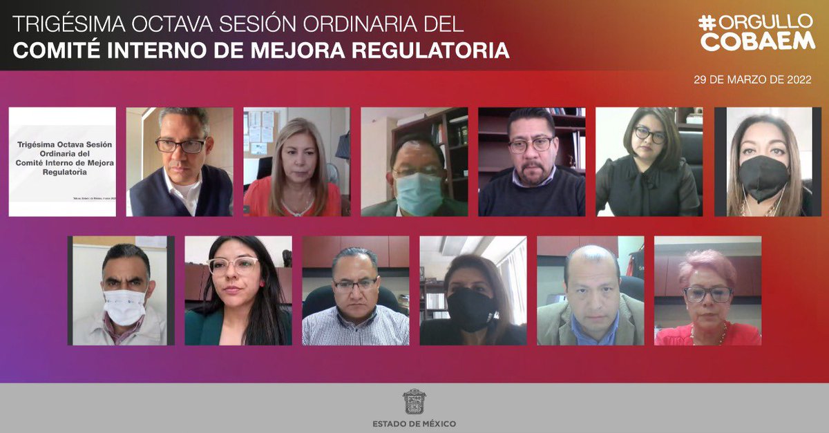 alberto_peredo's tweet photo. Hoy se realizó la 38 SO del Comité Interno de Mejora Regulatoria del #COBAEM, con la presentación del primer reporte de avances del Programa Anual 2022, y se aprobó la actualización de costos, trámites y servicios inscritos en el Registro Estatal de Trámites y Servicios (RETyS). https://t.co/kg2EPYG1Ak