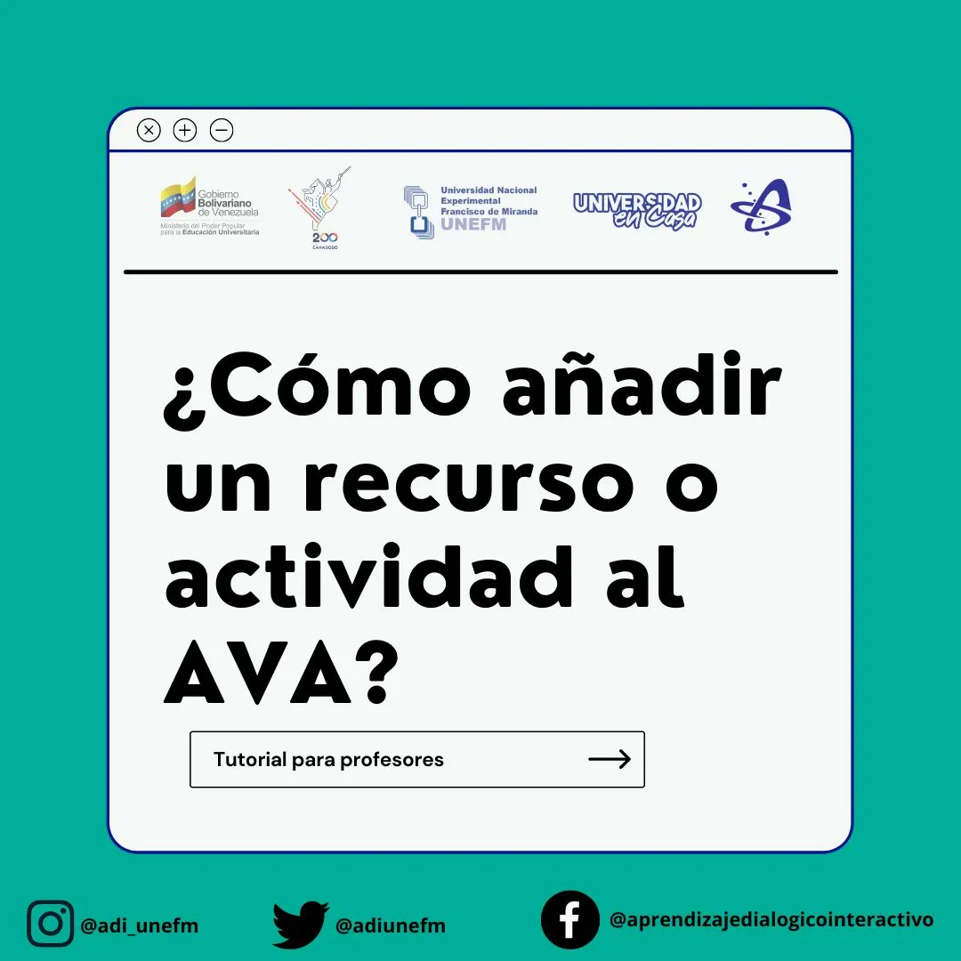 adiunefm's tweet photo. En este mini tutorial de #Moodle para profesores, te explicamos los pasos que debes seguir para añadir un nuevo recurso o actividad en tu aula virtual. https://t.co/Wh4i23DJHp