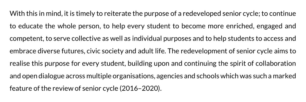 LorKeenan's tweet image. 📖SC Review Advisory Report from @NCCAie …from a first read- I find the final chapter (p.61-68) most interesting.
🤔I’ll take my pen to it on 2nd read.
🧭Beyond the soundbites and headlines of today I take hope in this quote 👇🏽ncca.ie/media/5399/scr… #seniorcyclereform #edchatie