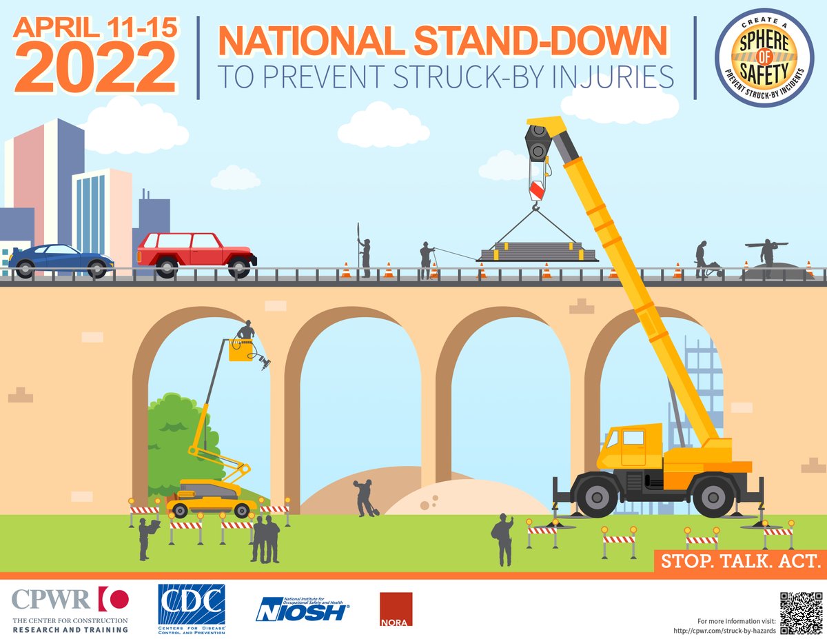 Stuck-by Injuries are the number 1 cause of injuries and number 2 cause of fatalities in construction. Join the National Stand-Down for Struck-by April 11-15 and use these resources to spread awareness of the hazards: tinyurl.com/58f6xd98 

#stoptalkact #workzonesafety