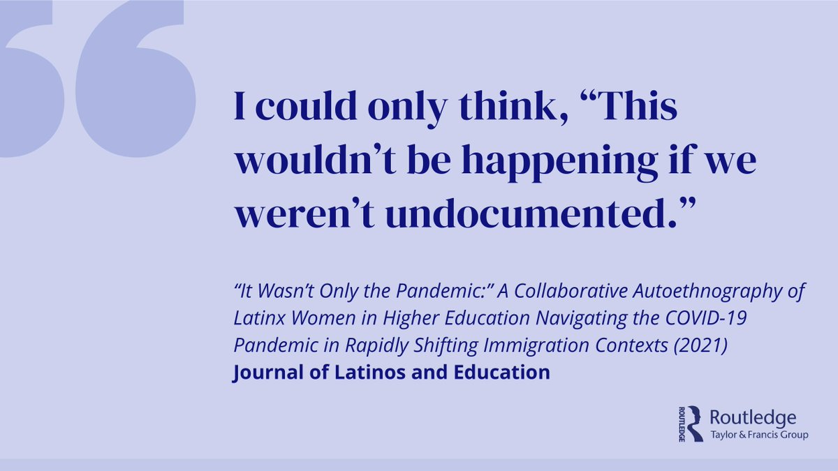 tandfeducation's tweet photo. "It wasn't only the pandemic" is an excellent autoethnography on the experiences of DACA and fully undocumented Lantinx women in higher education during the COVID-19 pandemic.

Read the full paper 👉  https://t.co/I3G1xwxVap

@glomontiel2003 #HigherEd #ImmigrationPolicy #DACA https://t.co/oL2KShaT4F