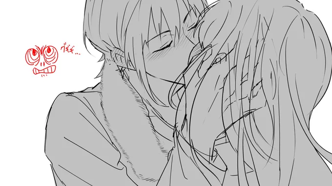 大昔に描いたキススチルがあまりにも全てが狂っていて修正してたんだけど、既存の絵を修正する方が新規で描くより難しくてグギギ………になってた 修正出来てるかも怪しい
 #進捗ノート https://t.co/CseBt6UWun 