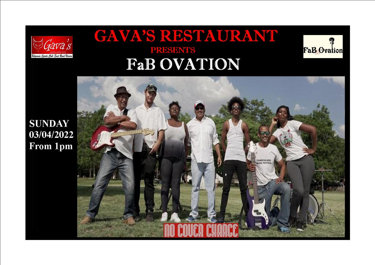 FaB Ovation are back at Gava's this Sunday 3rd of April 2022 bringing you their unique sound which embodies distinct Zimbabwean traditional flavours and a unique blend of ethnic and western styles. 1pm to 5pm. Entrance off East Road, inside Belgravia Sports Club. No Cover Charge