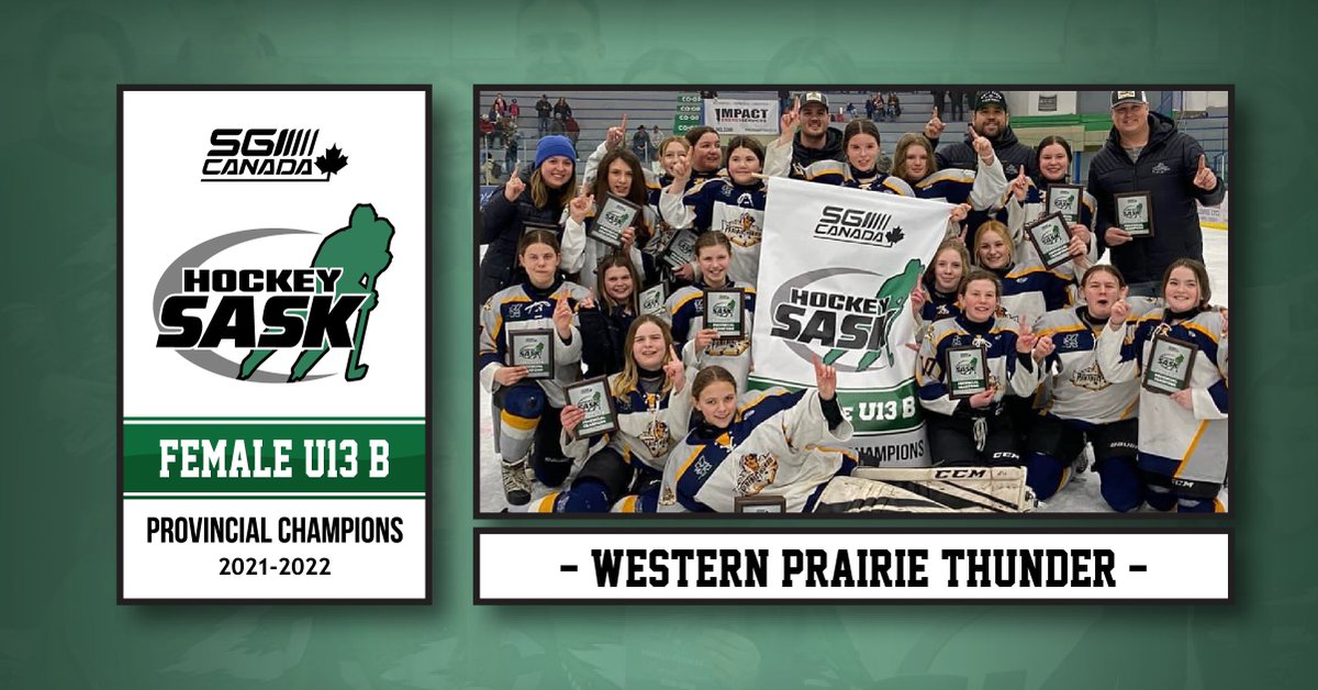 Hockey Saskatchewan (@hockeysask) on Twitter photo 🏆🏒 <a href="/SGI_CANADA/">SGI CANADA</a> PROVINCIAL CHAMPIONS 🏒🏆
DIVISION➡️FEMALE UNDER-13 B
TEAM ➡️WESTERN PRAIRIE THUNDER
After losing Game 1, Lafleche put on a valiant effort in the 2021-22 provincial final. To the victors, Western Prairie Thunder, enjoy it well before you defend it next season! 🏆🏒 <a href="/SGI_CANADA/">SGI CANADA</a> PROVINCIAL CHAMPIONS 🏒🏆
DIVISION➡️FEMALE UNDER-13 B
TEAM ➡️WESTERN PRAIRIE THUNDER
After losing Game 1, Lafleche put on a valiant effort in the 2021-22 provincial final. To the victors, Western Prairie Thunder, enjoy it well before you defend it next season!