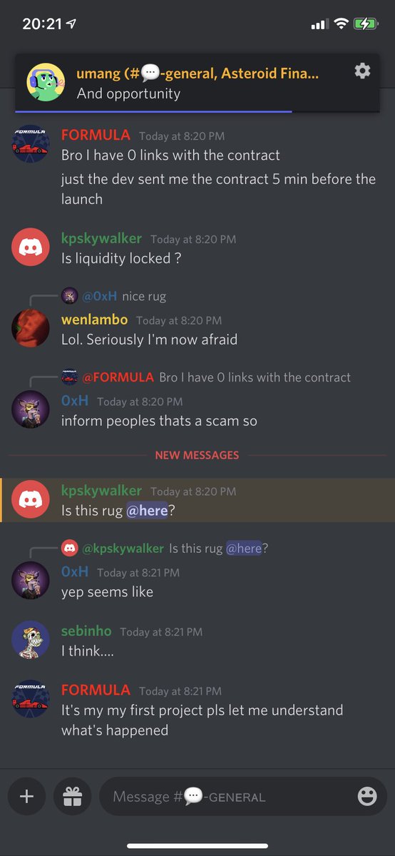 2022CRO's tweet image. Not liking what I’m seeing on the this discord! Hope it’s not as bad as it reads!

I didn’t invest by the way 😮‍💨 #AnotherRug ? #NFT