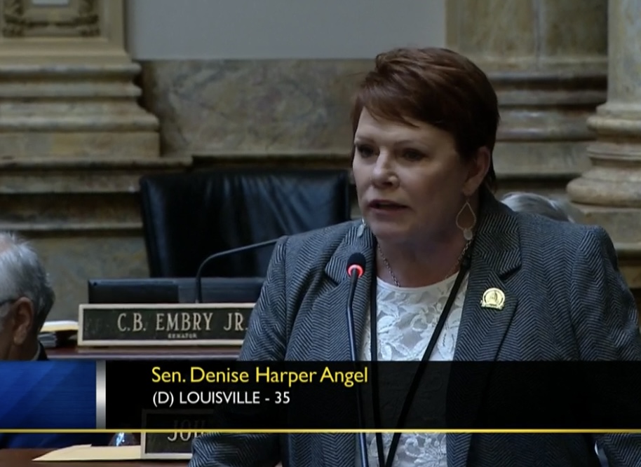 Sen. <a href="/KYHarperAngel/">Denise Harper Angel</a> stands to speak against HB 9, the charter school bill, on the Senate floor.  

"This is not about education. It is about profit." #kyga22