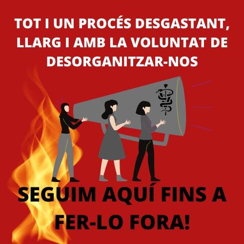 🤝Estem satisfetes d’haver començat aquest procés amb un objectiu clar: fer fora en J.L.O. 

👉🏻Estem cansades, gairebé un any amb un procés desgastant que pretén desorganitzar-nos. Però nosaltres seguirem aquí, gràcies a la xarxa de suport. 

Estem cremades, sense res a perdre🔥