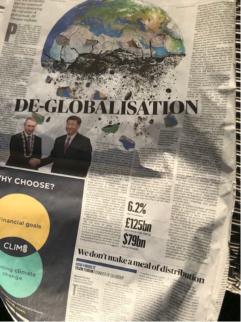 SESTandL's tweet photo. Brilliant article in the @thesundaytimes on the process of de-globalisation. Well worth a read on how Covid, Ukraine conflict, disrupted supply chains and high energy prices have encouraged a more localized strategy of manufacturing #geography #geographyteacher https://t.co/GN5mZCqTZy