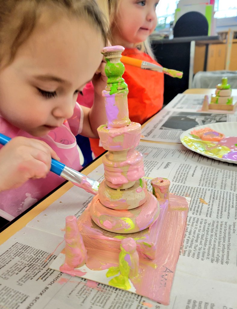 JuliaGoggi's tweet photo. Our youngest artists enjoying process based art. #academicchoice using a variety of rich paint colors. If done early, children might explore our soft areas. @WPSSicomac https://t.co/qnLPebddMA